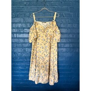 BloomChic Yellow‎ Floral Cold Shoulder Wrap Dress Ruffle Hem Womens Size 14